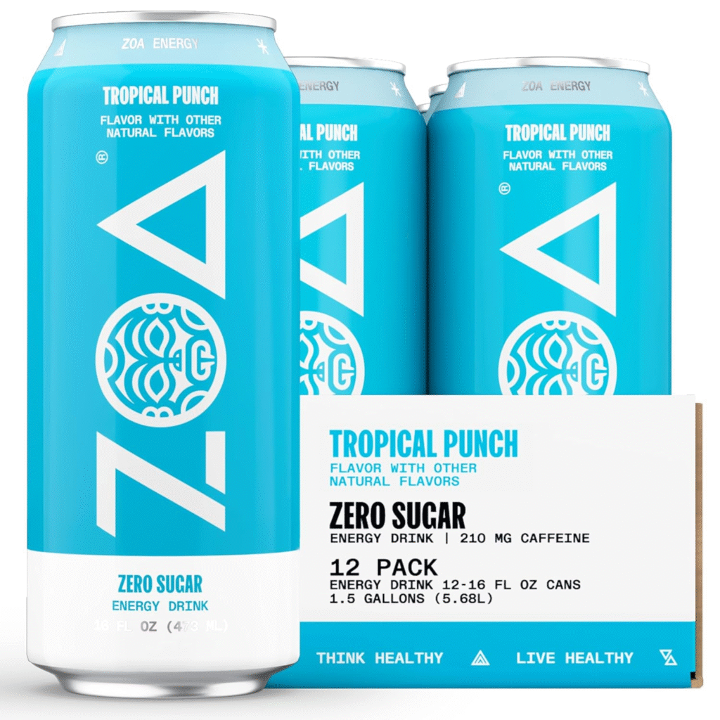 ZOA Zero Sugar Energy Drinks Tropical Punch for ultimate frisbee players